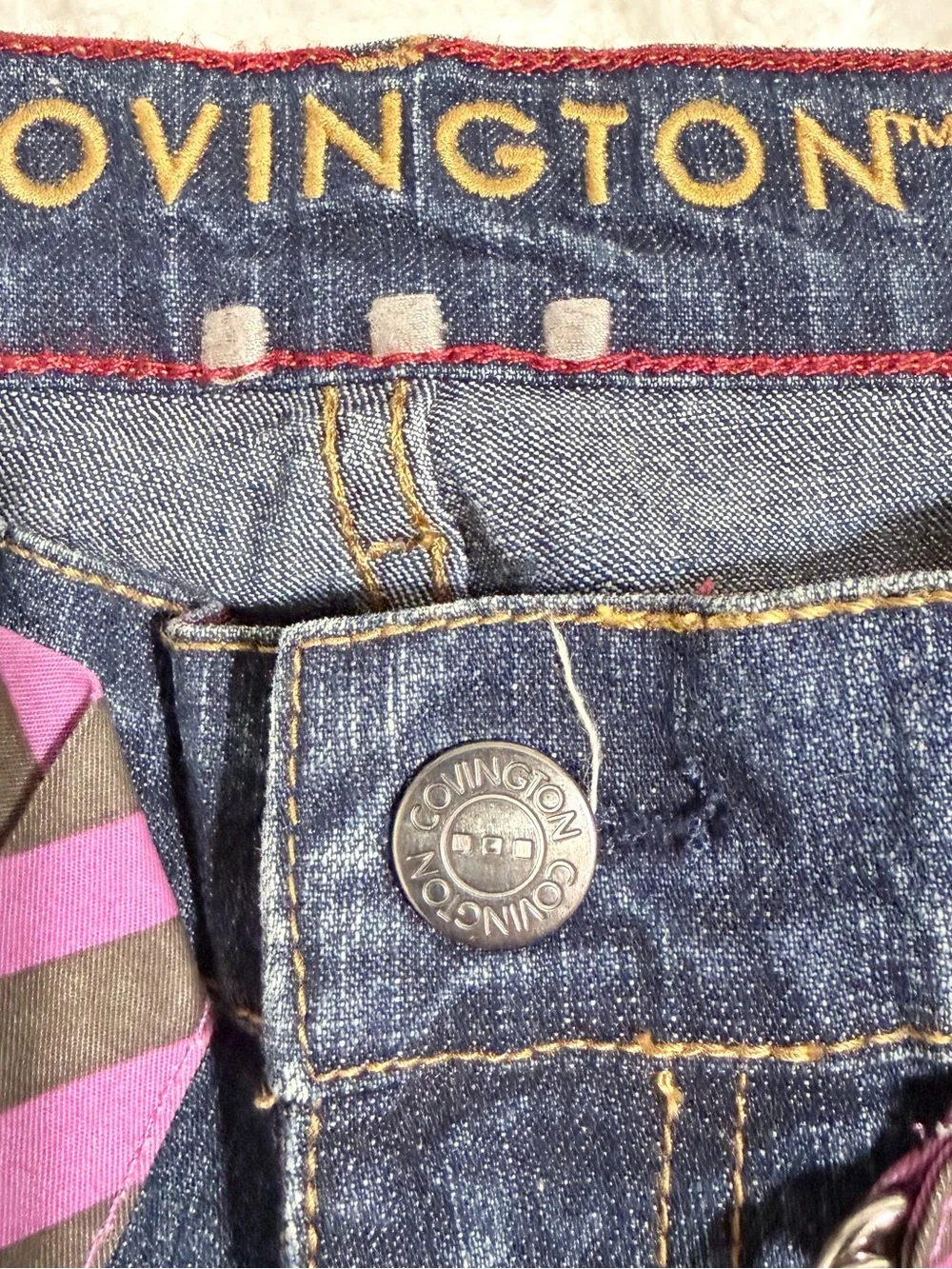 Covington Women's Dark Blue Flare Jeans with Pink Striped Belt - Size 6 - Picture 3 of 16